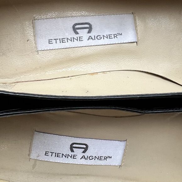 Etienne Aigner Black Croc Embossed Leather Block Heel Pumps Women 7N Narrow - Picture 14 of 16